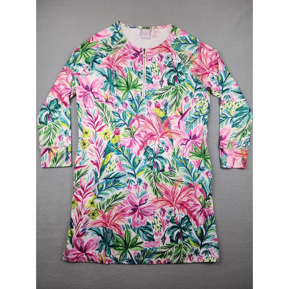 Stella Parker Collection Rash Guard Dress Womens Large Floral Long Sleeve Zip